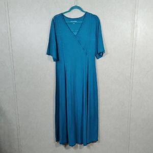 01579 Soft Surroundings turquoise mostly cotton short sleeve maxi dress S NEW